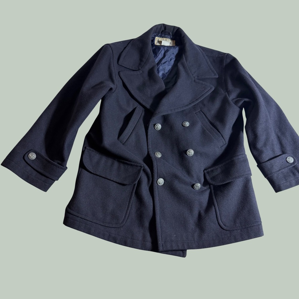 Vintage Aeropostale Navy Blue Wool Pea Coat Nautical Anchor Button Jacket